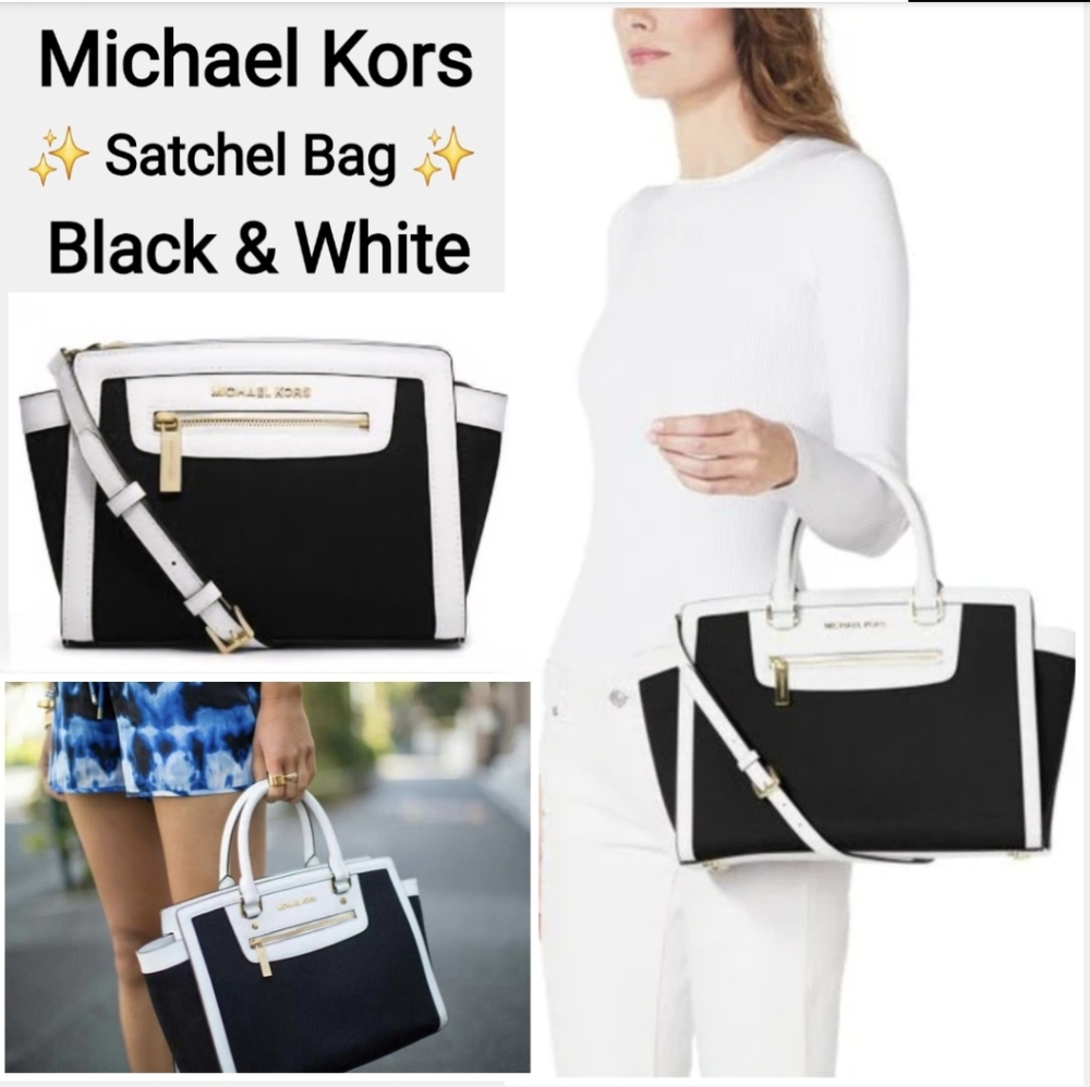 Michael Kors Black and White Satchel Bag